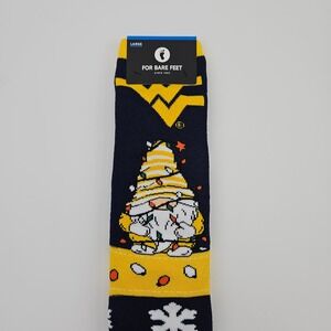 For Bare Feet West Virginia Mountaineers Gnome Christmas Socks Mens Large Navy